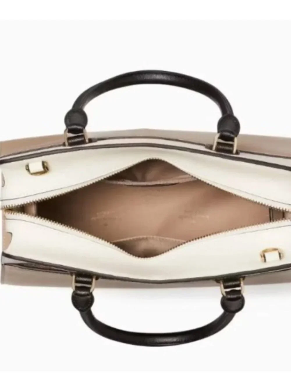 Kate Spade Womens Cream Tan Black Leather Madison Top Zip Medium Satchel